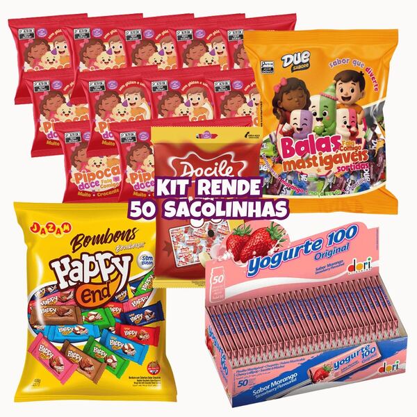 Kit 5 Guloseimas Rende 20/30/40/50 Lembrancinhas Aniversário Pipoquinha Pastilha Pirulito Bombom - Fala Comigo