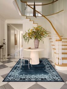 1pc European Luxury Classical French Aesthetic Striped Floral Area Rug, Bathroom, Kitchen, Entrance, Hallway, Bedside, Living Room, Bedroom, All-Season Machine Washable Soft Faux Cashmere Mat, Home Decor - Multicolor - View 8