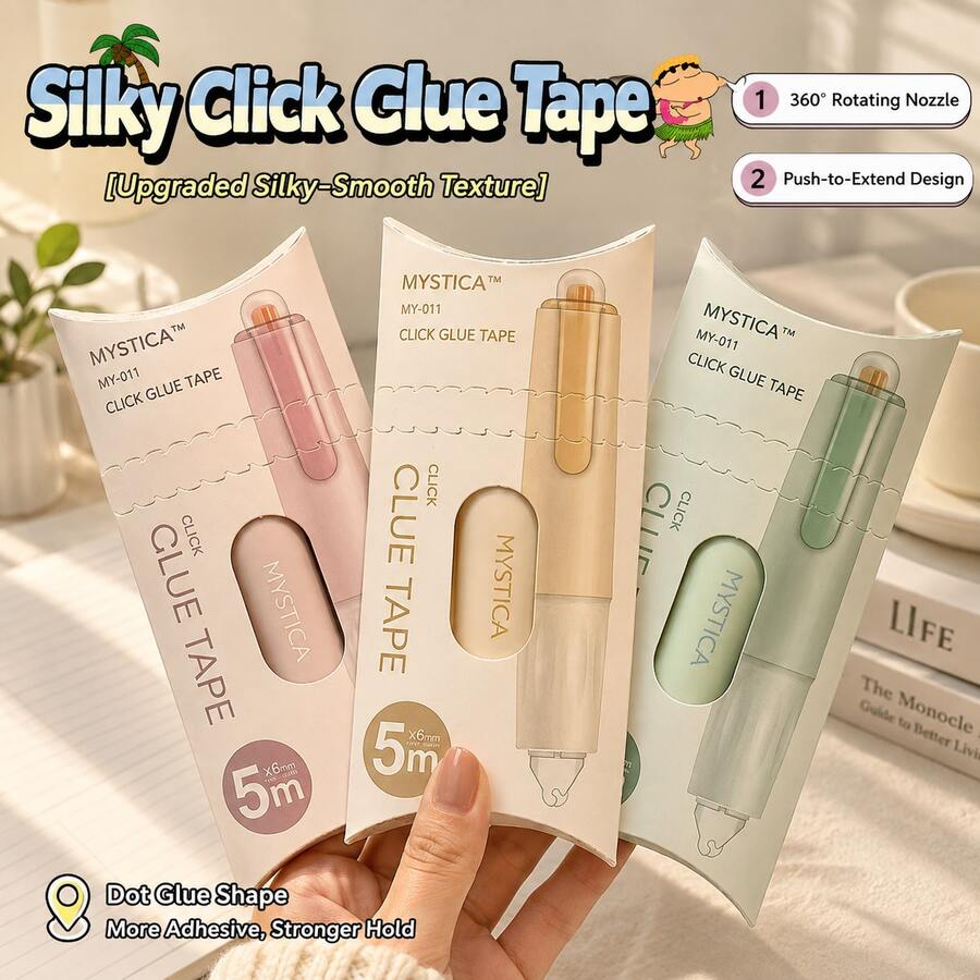 1pc Push-Button Dot Tape Dispenser, Replaceable Refill Double-Sided Adhesive Tape Machine, Cream Color Portable Scrapbooking Tape, Student Office Stationery, Suitable For DIY Handmade Cards, Scrapbooks, Collage, Gift Wrapping - Multi-color - View 1