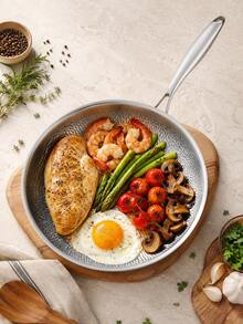 1pc Stainless Steel Hammered Texture Long Handle Frying Pan, Premium Textured Frying Pan, Suitable For Steak, Eggs, Seafood, Chicken And Vegetables, Multi-Functional Cooking Pot, Suitable For Home Kitchen, Breakfast, Dinner And Daily Cooking - View 8