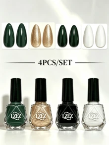 LZEZ 4Pcs/Set Water‑Based Nail Polish, 8ml Per Bottle, Multi‑Color Shimmer Solid Color Combination Nail Art Varnish, DIY Home Manicure Kit For Women Multi‑Style - Multicolor - View 15