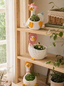 Cute Duck & Goose Shaped Planter, Animal Design Succulent Cactus Pot, Decorative Rustic Style Plant Container, Indoor Outdoor Garden Patio Balcony Windowsill Bookshelf Desk Decor, Gift For Plant Lovers - Big Goose Flower Pot - View 2