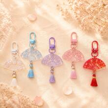 10/5/1pc Resin Fan Keychain, Cherry Blossom Fan Tassel Pendant, Cute Japanese Style Bag Charm, Y2K Key Ring Accessory, Girls Backpack Purse Decoration - Multicolor - View 6