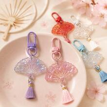 10/5/1pc Resin Fan Keychain, Cherry Blossom Fan Tassel Pendant, Cute Japanese Style Bag Charm, Y2K Key Ring Accessory, Girls Backpack Purse Decoration - Multicolor - View 2