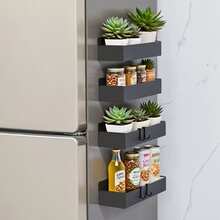 4/2pcs Large Capacity Black And White Multifunctional Wall Mounted Storage Rack, Non-Perforated Installation Storage Rack, Kitchen Refrigerator, Coffee Machine, Washing Machine, Kitchen Spice Rack, Simple And Fashionable Household Goods - View 7
