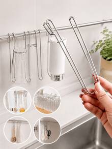 3pcs Stainless Steel Cup Holder Hooks, Sink Side Bottle Drain Rack, Hanging Cup Drying Rack, Kitchen Storage Rack, Suitable For Glass Cups, Mugs, Cups, Etc., Sink Side Storage Rack, Drill-Free Drain Hooks - Multicolor - View 1