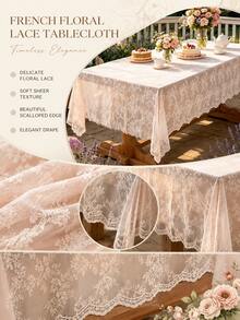 1pc French Floral Lace Tablecloth, Hollow Floral Pattern Rectangular Tablecloth, Romantic Atmosphere Decorative Dining Tablecloth, Suitable For Restaurant, Patio, Balcony, Outdoor, Home Party Decoration - Multiple Styles - View 6