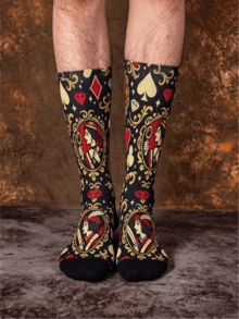 1/3 Pairs Poker Theme Personalized Mid-Calf Socks, Men's Fun Print Street Style Socks, Creative & Fashionable Socks, Fun Christmas Gift - Multicolor - View 4