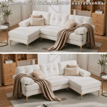 Sofa Made Of Wood Mid-Century Retro With Cushion Modern Blue For Living Room - 米色 3 人座 - 查看 4