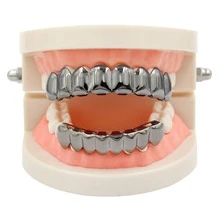 2pcs Hip Hop Smooth Gold Plated 8 Teeth/6 Teeth Grills Halloween Personalized Teeth Grills Props Suitable For Men And Women - Black - View 3