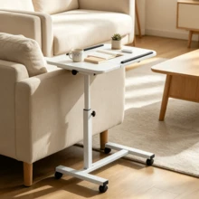 Rolling Overbed Laptop Table With Wheels, Adjustable Tilting Side Table, Computer Desk Table Height Adjustable, Portable Sofa Side Workstation For Bedroom Home Office Study - A - View 7