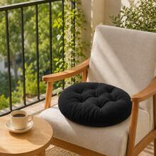 1 Piece Thick Fiber-Filled Round Seat Cushion, Chair Pad - Hitam - View 6