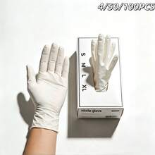 4/50/100pcs Food White Nitrile Disposable Gloves, Powder Free Latex Free Protective Gloves For Food Service Cooking Kitchen Cleaning Restaurant Catering Daily Use - White - View 2