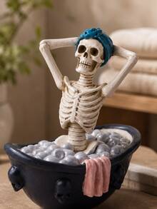 1pc Funny Skeleton Bathtub Figurine, Quirky Gothic Bathroom Decor, Skeleton Bathing Desktop Ornament, Unique Home Countertop Decoration, Novelty Gift For Friends And Skeleton Enthusiasts - A - View 5