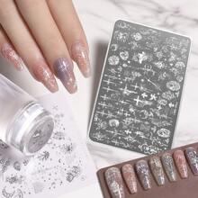 Nail Art Transfer Stamping Plates, Multiple Star Moon Floral Patterns, Sword Element, Stainless Steel Material, Easy Transfer, Portable, Simple To Use, Nail Salon DIY Tool, Use With Scraper And Transfer Glue, Nail Salon DIY Tool - Multicolor - View 2
