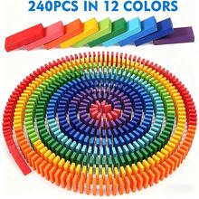 240 Pcs Wooden Domino Tiles – Domino Rally Set For Families – Colorful Wooden Dominos For Building, Stacking & Playing – Christmas Birthday Gift - Multicolor - View 1
