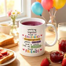 Colleagues To Friends Coffee Mug,11oz Ceramic Cup, Colorful Heart Letter Graphic, Funny Coworker Novelty Mug, Appreciation Gift For Work Best Friend Office Colleague, Ideal For Juice,Milk, Coffee- Perfect Birthday And Holiday Gift - Multicolor - View 6