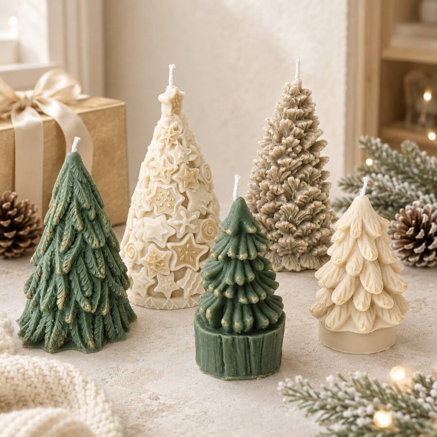 Zhonghui Mold 3D Christmas Tree Silicone Candle Mold Pine Tree Snowflake Wax Mold DIY Scented Candle Making Supplies Holiday Home Decoration Gift