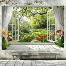 Garden Background, Suitable For White Window Floral Scene Banner, Can Be Used For Weddings, Birthdays And Celebrations. Multi-Purpose Party Decoration, No Electricity Required. - A - View 6