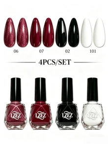 LZEZ 4Pcs/Set Water‑Based Nail Polish, 8ml Per Bottle, Multi‑Color Shimmer Solid Color Combination Nail Art Varnish, DIY Home Manicure Kit For Women Multi‑Style - Multicolor - View 25