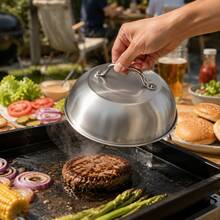 1pc Stainless Steel BBQ Grill Cover, 6/9 Inch Mini Portable Furnace Lid With Handle, Suitable For Outdoor Camping, Picnic And Kitchen Use, Multi-Functional Kitchen Lid | Dome-Shaped Lid | Durable Cookware - Silver - View 4