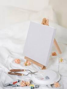 4set/1set- Mini Canvas & Wooden Easel Painting Set, Includes 12 Colors Paint Set, 2 Brushes, Suitable For Adults And Beginners DIY Art Craft Kit, Desktop Painting, Party Activity, Home Desk Decor And Creative Gift - Multicolor - View 5