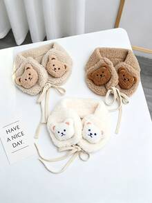 1pc Toddler Plush Bear Ear Muffs, Comfortable Fleece Adjustable Drawstring Children Ear Warmers, Sweet Neutral Color Baby Outdoor Casual Ear Accessories - 1PC - View 4