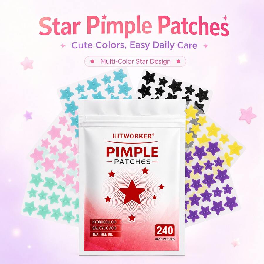 240PCS Star Pimple Patches, Multi-Color Hydrocolloid Spot Patches, Cute Star Shape Face Stickers, Day & Night Use, Easy Apply Daily Skin Care Accessories - Multicolor - View 1