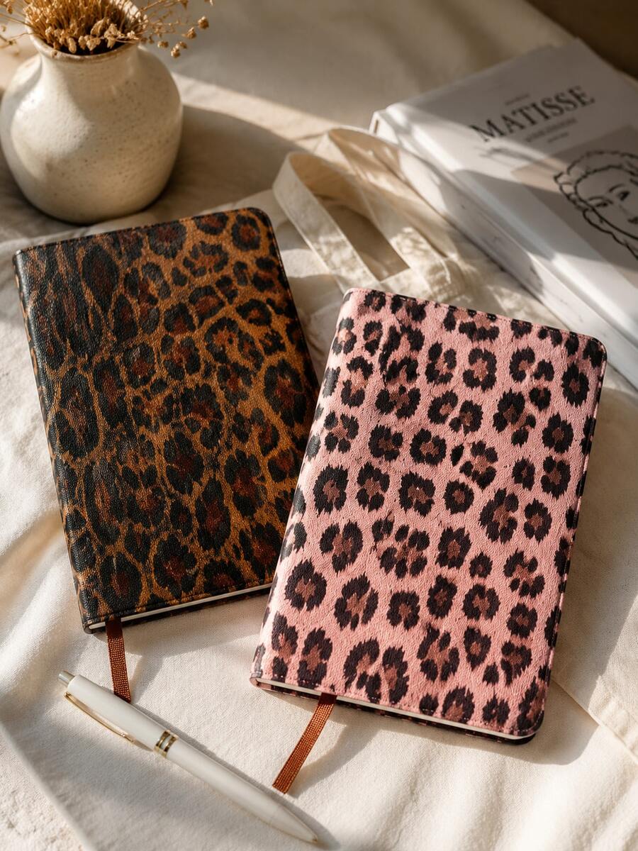 A5 Leopard Print Notebook, 96 Pages Hardcover Journal, Beautiful Animal Print Diary, Suitable For Writing, Studying, Office, School Supplies, Cute Animal Pattern Hardcover Notebook - A - View 1
