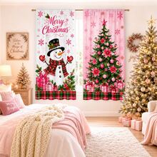 2 Pieces Are Installed Using Pocket Rod Method. They Feature A Pink Snowman Christmas Tree Pattern And Are Made Of Digital Printed Fabric. They Are Suitable For Living Room, Closet, Bedroom, Study, Dining Room And Home Decoration. - Multicolor - View 5