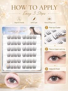 WANPIN WAN PIN Goddess Return 9-13mm C Curl Cluster False Eyelashes, Lightweight Natural Style, 3D Layered Cartoon Eye Makeup Effect, Soft Curved Lash Stem, Comfortable Wear - C - View 3