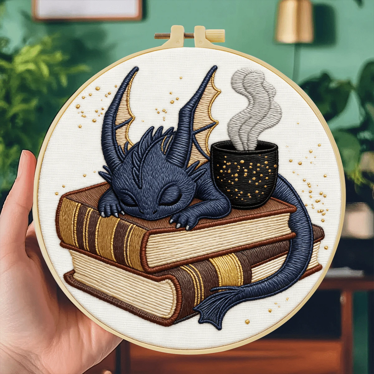 1PC 20*20cm/7.9*7.9in,Sleeping Dragon Embroidery Kit, DIY Handmade Embroidery Set For Adult Beginners, Home Gift, Women's Sewing Gift, Including User Manual, Printed Pattern Fabric, Embroidery Frame, Needle And Thread.