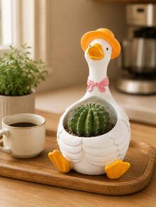 Cute Duck & Goose Shaped Planter, Animal Design Succulent Cactus Pot, Decorative Rustic Style Plant Container, Indoor Outdoor Garden Patio Balcony Windowsill Bookshelf Desk Decor, Gift For Plant Lovers - Big Goose Flower Pot - View 5