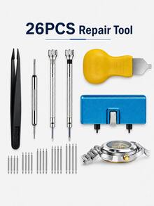 26pcs Professional Watch Repair Tool Kit, Includes 14-22mm Spring Bar, Watch Back Opener, Watch Battery Replacement Tool, Watch Strap Adjuster, Suitable For Watch Maintenance, Watch Back Opening, Watch Battery Replacement, Practical Watch Repair Tool Set For Watchmakers And Enthusiasts, Durable Home Watch Repair Kit, Convenient Watch Repair Supplies, Ideal Gift For Watch Enthusiasts, Friends, Family, Suitable For Daily Repair And Home Maintenance - Yellow - View 2