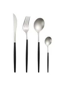 4/16/24pcs Stainless Steel Matte Cutlery Set Knife Fork Spoon Dessert Spoon Suitable For Home Kitchen Hotel Restaurant Gift - Silver + Black - View 7
