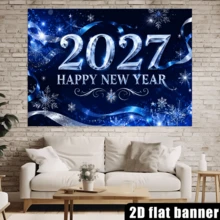 1pc 2D Flat 2027 Happy New Year Theme Party Banner Backdrop, With Crystal Texture Numbers, Snowflakes, Blue Ribbon Decoration, Made Of Polyester Material, No Power Required, Suitable For Indoor/Outdoor New Year's Eve Events, Family Gatherings, Photo Background, Overall Exquisite Atmosphere With Strong Festive Vibe - 1 - View 6