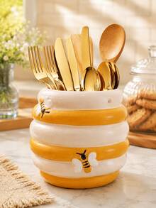 1pc Bee Hive Kitchen Utensil Holder, Cute Bee Kitchen Organizer For Cooking Spoons, Spatulas And Cutlery, Countertop Storage Container, Kitchen Tool Holder, Farmhouse Kitchen Decor, Dining Table Organizer, Housewarming Gift For Home - Multicolor - View 6