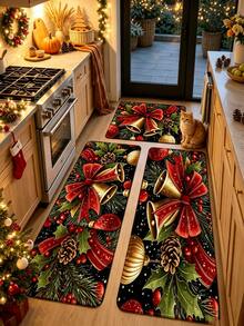 1 st köksmatta med jultema och klockmotiv, förtjockad matta, tjock matta, plyschmatta, höst-/vintermatta, köksmatta, köksmatta, köksmatta, dörrmatta, liten matta, matta, löpare, golvmatta, heminredning, areamatta, utomhusmatta, heminredning, areamatta, sovrumsmatta, tvättbar matta - Multifärgad - Visa 3