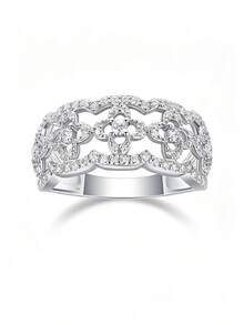 1pc Charming Women's 925 Sterling Silver Moissanite Ring, Suitable For Wedding, Proposal, Anniversary Celebration And Valentine's Day Gift - Silver - View 9