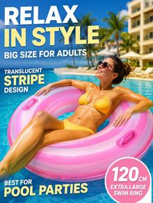 Inflatable Adult Swim Ring With Dual Handles, Large Thickened PVC Pool Float Tube,Stripe Underarm Swimming Ring,Summer Beach Pool Water Float For Adults - A - View 1