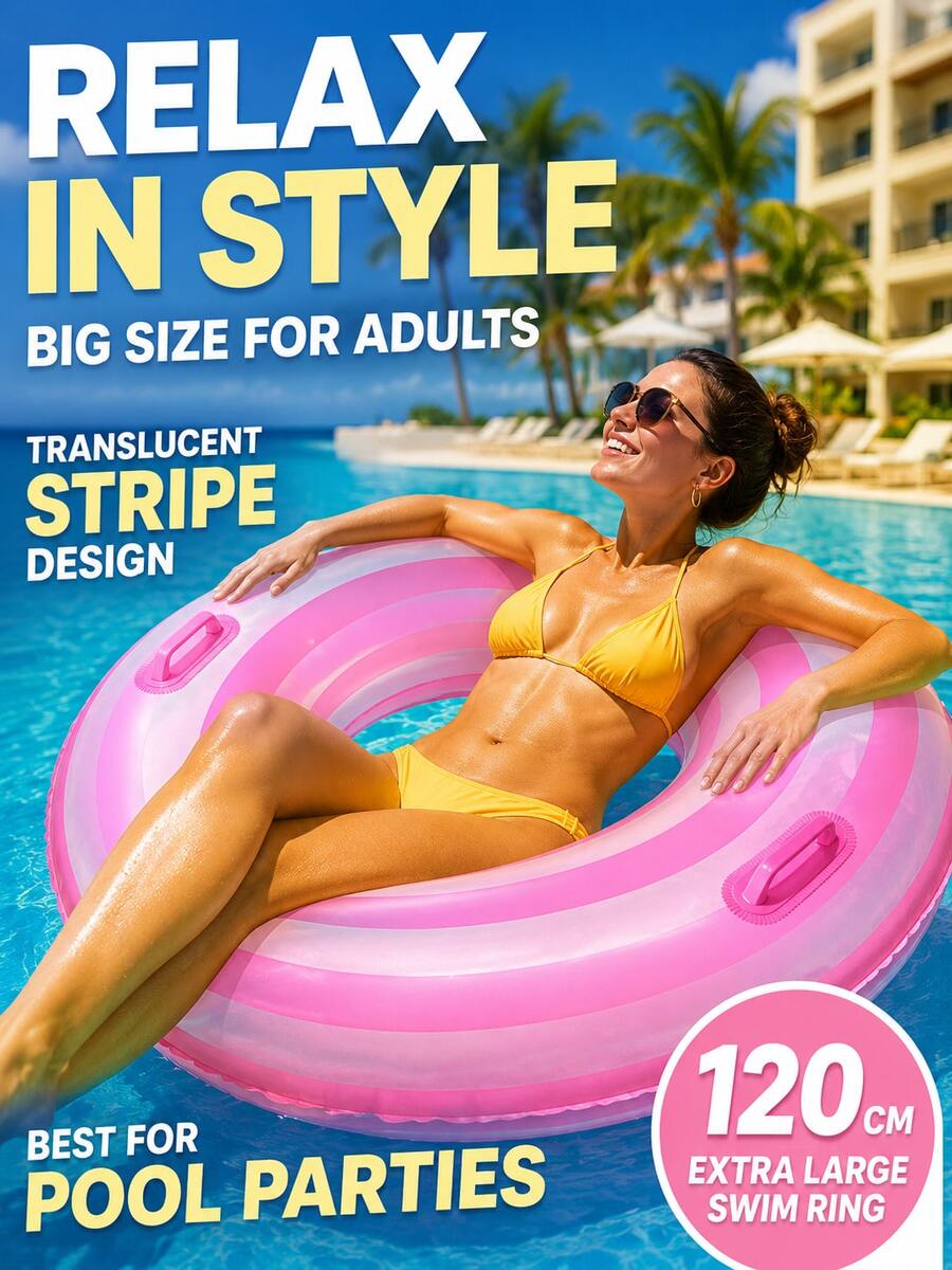 Inflatable Adult Swim Ring With Dual Handles, Large Thickened PVC Pool Float Tube,Stripe Underarm Swimming Ring,Summer Beach Pool Water Float For Adults - A - View 1