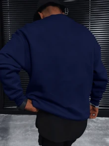 Men's Casual Sweatshirt, Slight Stretch, Men's Solid Color Plus Size Crew Neck Sweatshirt - Royal Blue - View 2