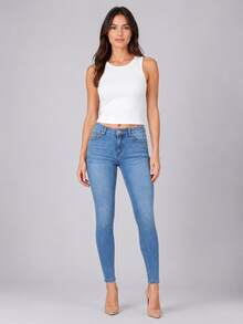 Women's Skinny Jeans - 淺色水洗藍 - 查看 5