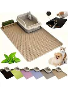 1pc EVA Cat Litter Mat, Double Layer One-Piece Single Opening, Washable Litter Trapping Mat For Indoor Cat Home Use - Grey - View 17