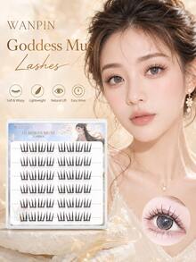 WANPIN WAN PIN Goddess Return 9-13mm C Curl Cluster False Eyelashes, Lightweight Natural Style, 3D Layered Cartoon Eye Makeup Effect, Soft Curved Lash Stem, Comfortable Wear - C - View 2