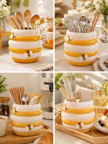 1pc Bee Hive Kitchen Utensil Holder, Cute Bee Kitchen Organizer For Cooking Spoons, Spatulas And Cutlery, Countertop Storage Container, Kitchen Tool Holder, Farmhouse Kitchen Decor, Dining Table Organizer, Housewarming Gift For Home (Bring A Rope) - Multicolor - View 9