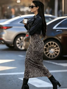 Autumn/Winter Women's Skirt, French Vintage Elegant Leopard Print Bodycon Skirt, Fashionable Versatile, Elastic Straight Skirt, Suitable For Commute And Daily Wear, Charming Leopard Design, Party Sexy Style - Brown - View 5