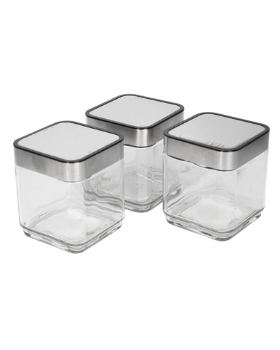 Juego de 3 Azucareros Cuadrado 41714 mismo tamaño - CANISTER 3 pz de Vidrio con Tapas Decorativas | Recipientes Cuadrados para Café, Azúcar, Especias y Alimentos