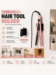 Giá đỡ máy duỗi tóc chịu nhiệt, kệ treo tường không cần khoan để lưu trữ máy uốn tóc, kệ sắp xếp dụng cụ tạo kiểu tóc tiết kiệm không gian cho tủ phòng tắm - Nhiều màu - Xem 3