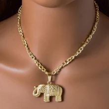 Vintage Embossed Texture 18K Gold Plated Lucky Elephant Copper Necklace Pendant, Unisex, Suitable For Daily Wear And Gatherings, Gift Jewelry - Gold - View 4